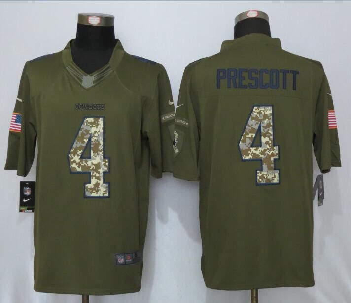 2016 New Nike Dallas Cowboys 4 Prescott Green Salute To Service Limited Jersey